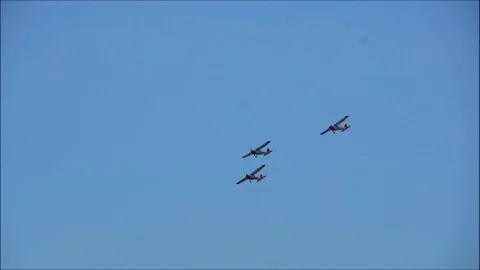 Three T41D Cessna planes fly  together. Stock Footage