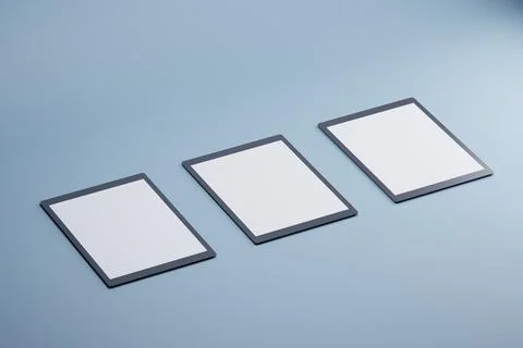 Three tablets mockup, blue background, blank screens, digital presentation Stock Illustration