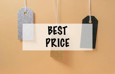 Three tags hanging from a string, each with a different price tag Stock Illustration