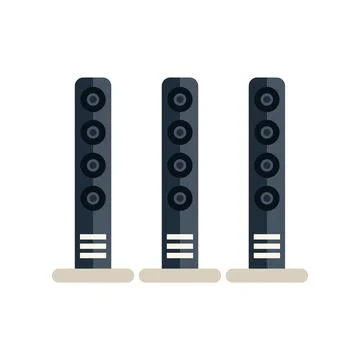 Three tall audio speakers standing on the floor delivering high quality sound Stock Illustration