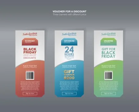 Three tariffs banners for web app. Price, banner, order, box, button, list and Stock Illustration