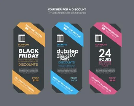 Three tariffs banners for web app. Price , banner, order, box, button, list and Stock Illustration