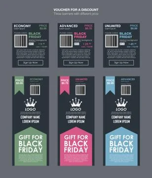 Three tariffs banners for web app. Price , banner, order, box, button, list and Stock Illustration