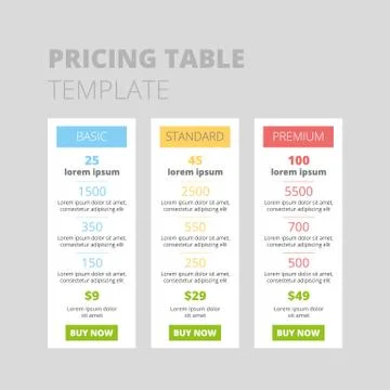 Three tariffs. interface for the site Stock Illustration