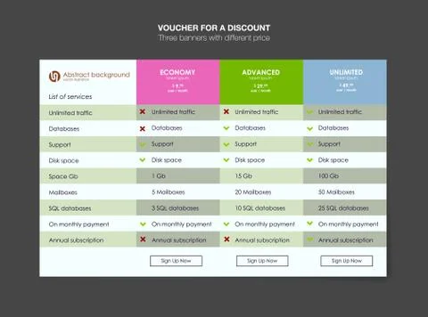 Three tariffs. interface for the site. ui ux vector banner for web app. Stock Illustration