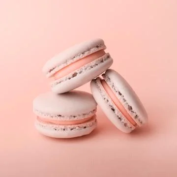 Three tasty macarons on the bright background. Stock Photos