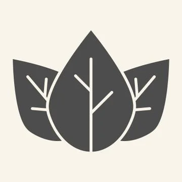 Three tea leaves solid icon. Spa and organic symbol, glyph style pictogram on Stock Illustration