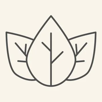 Three tea leaves thin line icon. Spa and organic symbol, outline style pictogram Ilustración de archivo