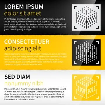 Three techno banners / backgrounds with abstract isometric icons. Stock Illustration