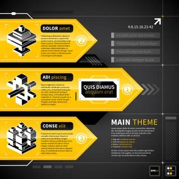 Three techno banners with text and isometric icons. Stockillustratie