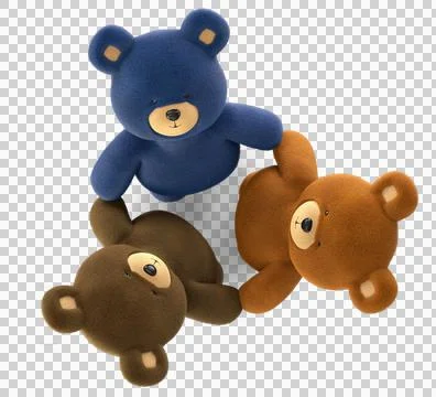 Three teddy bears holding hands from above Stock Photos