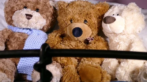 Three teddy bears in a line. Stock Footage 71982677