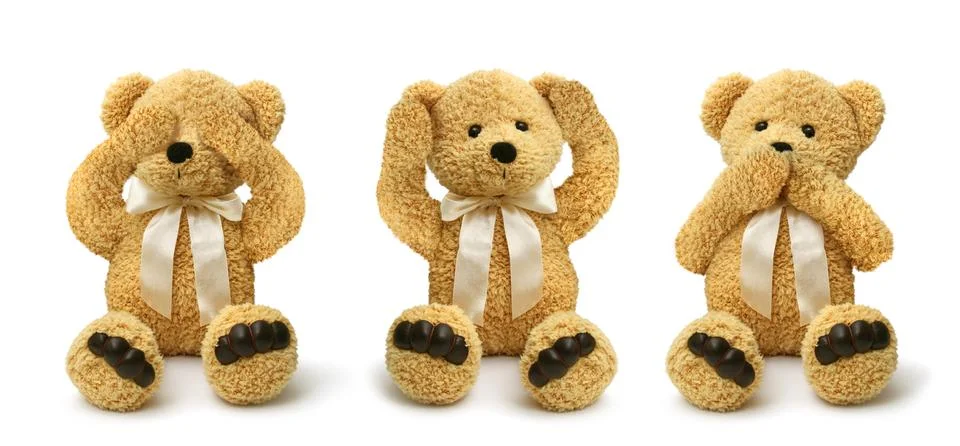 Three teddy bears see hear speak no evil Stock Illustration