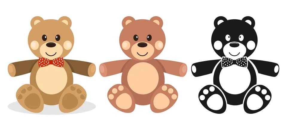 Three teddy bears vector set cartoon character cute brown plush toy Stock Illustration