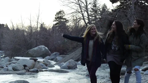 Three Teen Girls Walking Arm In Arm On A Stock Video Pond5