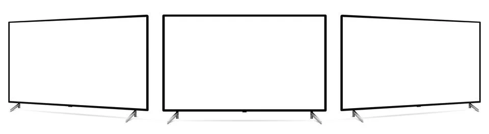 Three television with empty display, realistic set device screen mockup Stock Illustration