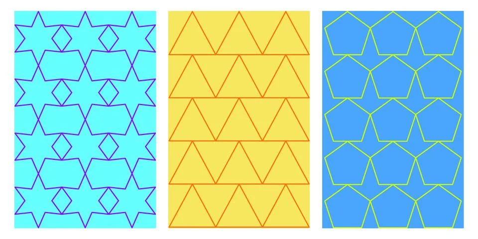 Three templates with geometric patterns of star, triangle and polygon outline Stock Illustration