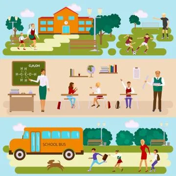 Three templates with school scene Stock Illustration