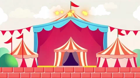 A Three-Tent Carnival Scene: Animated Celebration with Flags and Stars Stock Footage 306826237