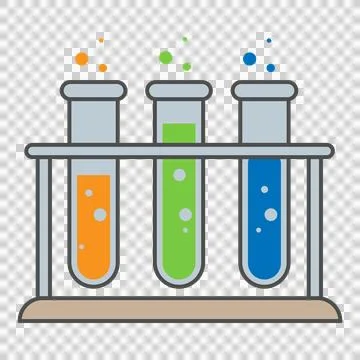 Three test tubes with colorful liquids in a rack isolated icon 스톡 일러스트