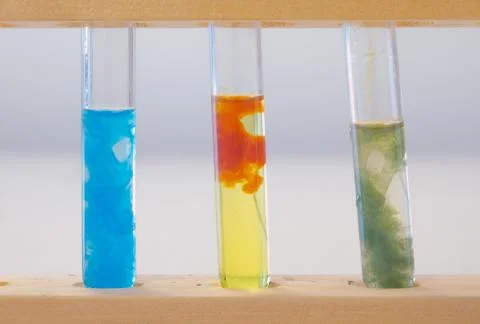 Three Test Tubes Containing Precipitates of Transition Metal Compounds Stock Photos