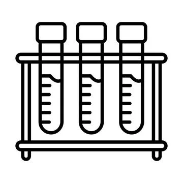 Three test tubes filled with liquid stand in a holder on white background Stock Illustration