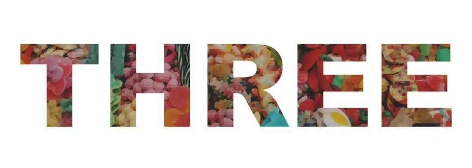 THREE text image stock design in colorful style letters Stock Illustration