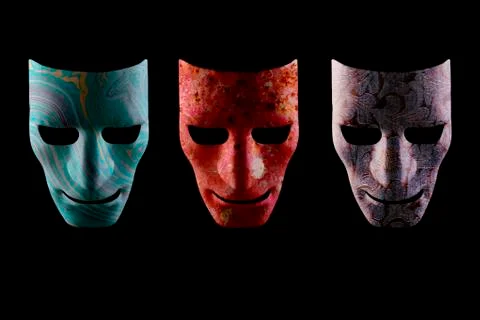 Three textured AI robotic face masks Stock Illustration