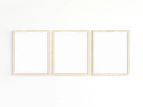 Three thin 8x10 wooden frames with portrait orientation Stock Photos