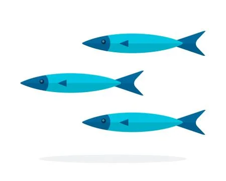 Three thin blue fish vector icon flat isolated. Stock Illustration