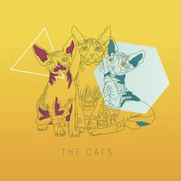 Three thin line cats Stock Illustration