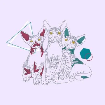 Three thin line cats Stock Illustration