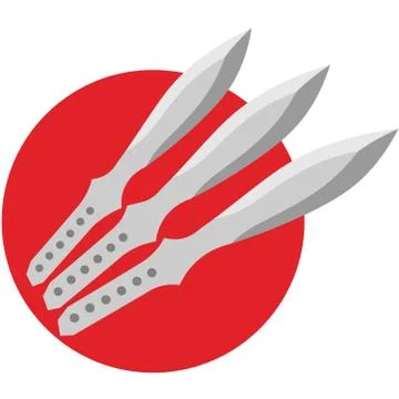 Three throwing knives on a red circle background Stock Illustration
