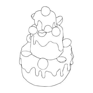 Three-tier cake decorated with chocolate candies, sprinkles, and almonds. Vector Stock Illustration