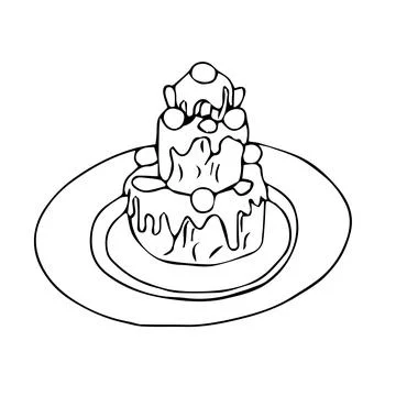 Three-tier cake decorated with chocolate candies, sprinkles, and almonds. Vector Stock Illustration