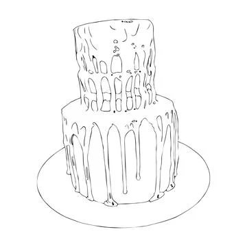 Three-tier cake decorated with chocolate candies, sprinkles, and almonds. Vector Stock Illustration