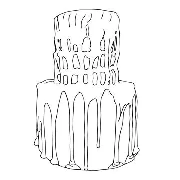Three-tier cake decorated with chocolate candies, sprinkles, and almonds. Vector Stock Illustration
