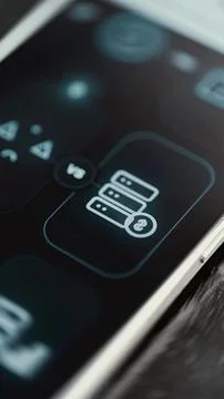 Three-tier server icon is paired with a small circular currency symbol Stockfoto's