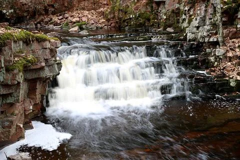Three Tier waterfall of Pipestone Falls near New Post in Northern Wisconsin Stock Photos