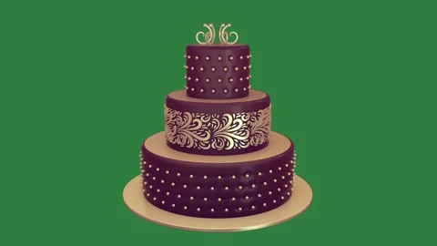 A three tiered cake on green screen and tier chocolate green screen motion Video stock 335979046