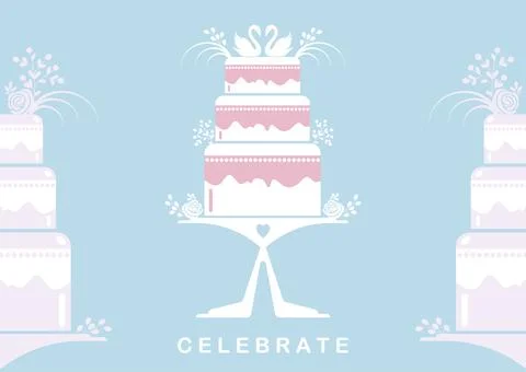 Three tiered celebratory wedding cake with swans in love イラスト素材