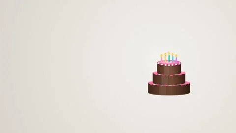 Three tiered chocolate cake 3d render with colorful candles. 4K Video stock 342781725