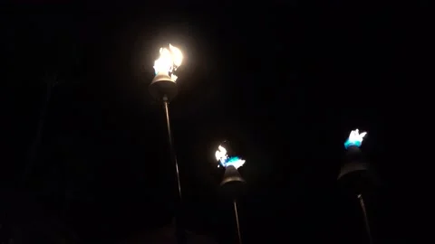 Three Tiki Torches at night. Vídeos de archivo 167535324