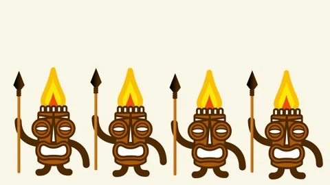 Three Tiki Warrior Statues Holding Spears Standing in Line Stock Footage 340305585