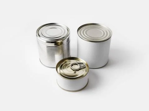 Three tin cans Three blank food tin cans. Template for placing your design... Stock Photos