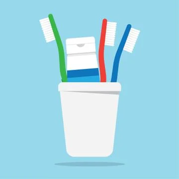 Three toothbrushes and toothpaste in a glass Stock Illustration