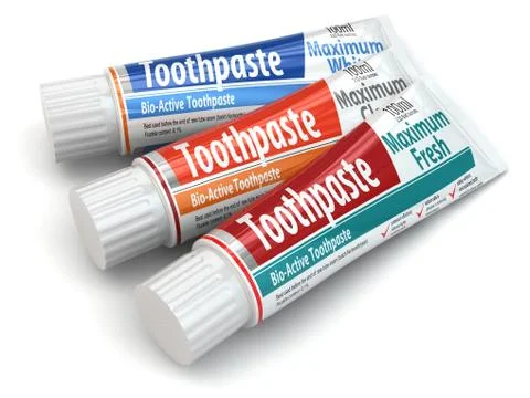 Three toothpaste containers. 3d Stock Illustration