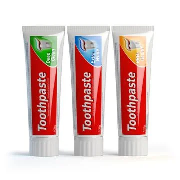 Three toothpaste containers on white isolated background. Stock Illustration