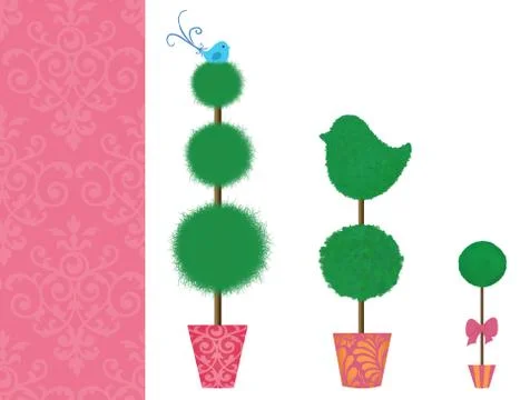 Three Topiaries in a Row Stock Illustration