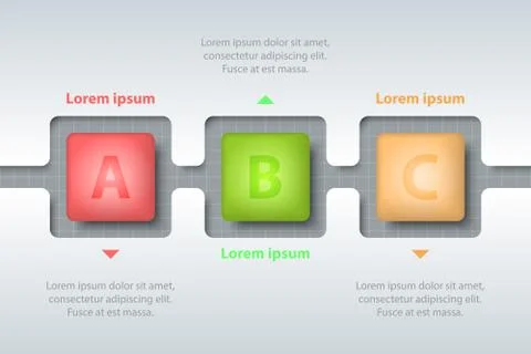 Three topics of colorful 3d square in timeline carve white template on white  Stock Illustration